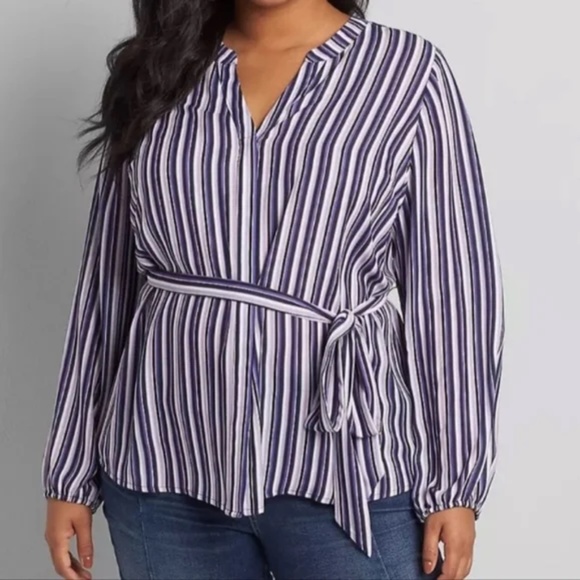 Lane Bryant Belted Striped V Neck Tunic Size 24 - Picture 1 of 4